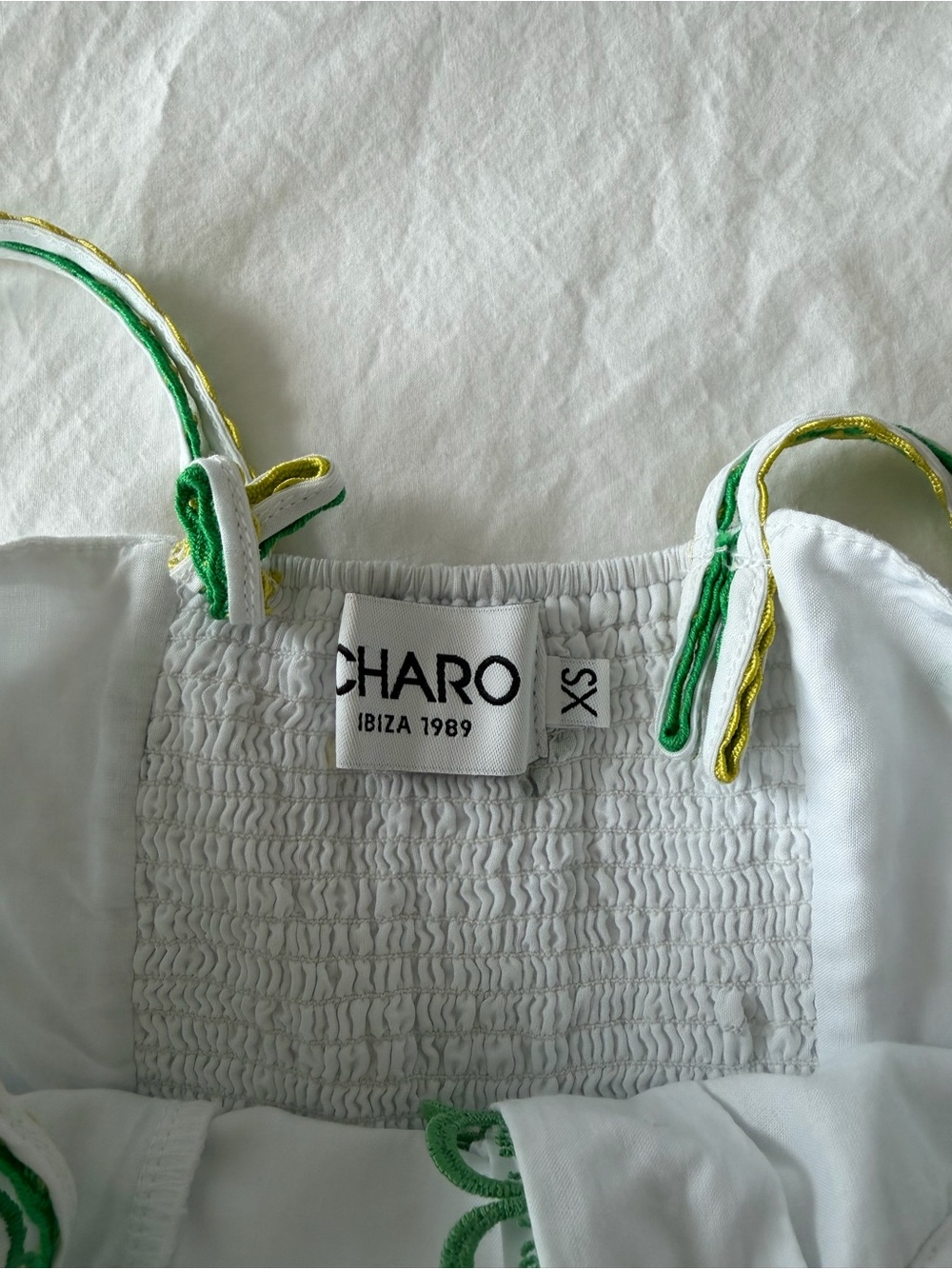 Charo Ruiz White Midi Dress with Green and Yellow Embroidery XS - Picture 6 of 8